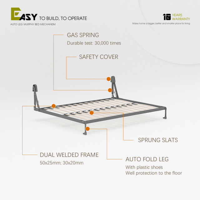 Wall Bed Mechanism For Queen Size,Horizontal Wall Bed for Space-Saving -Hide Away Design Full Murphy Bed,Maxplus Industrial -- Desk Bed | Murphy Bed | Wall Bed | Storage Bed | Desk & Table