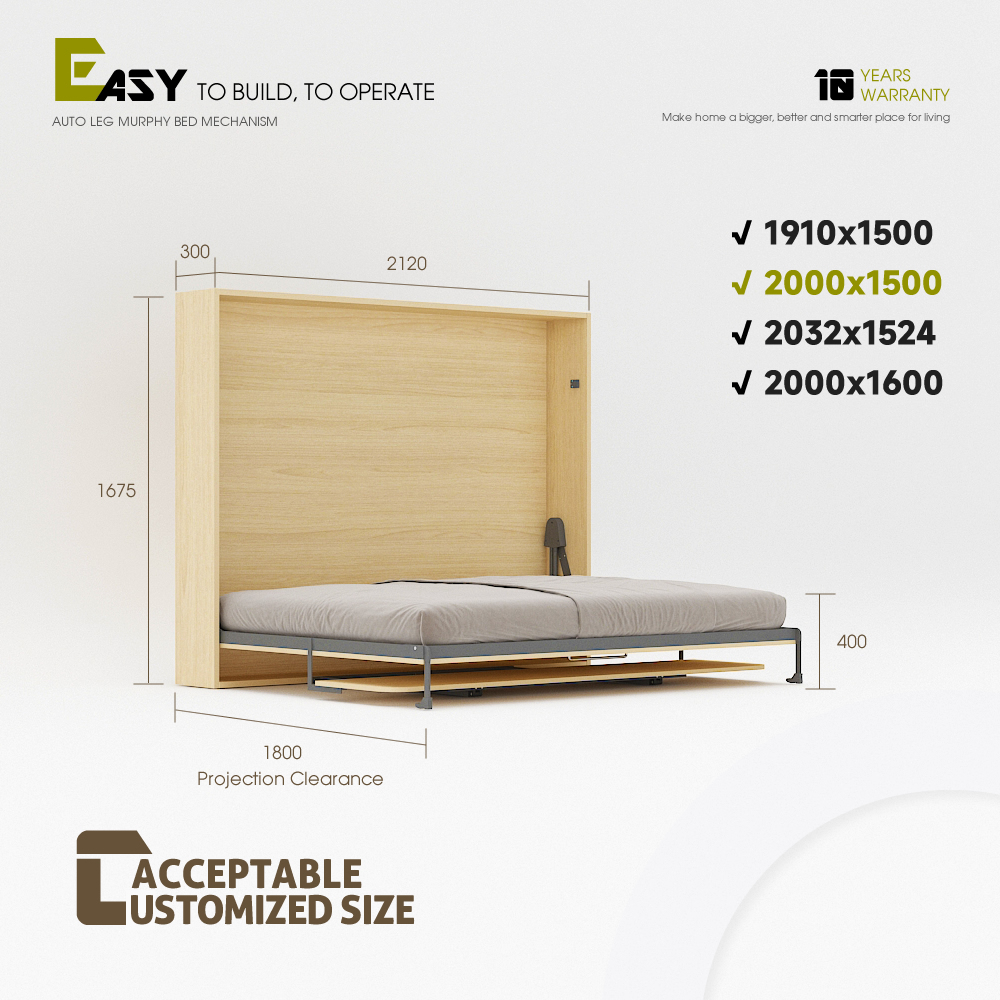 Wall Bed With Desk Mechanism | Horizontal Queen,Murphy Wall Bed Mechanism for Queen With Study Desk for Home Office,Maxplus Industrial -- Desk Bed | Murphy Bed | Wall Bed | Storage Bed | Desk & Table