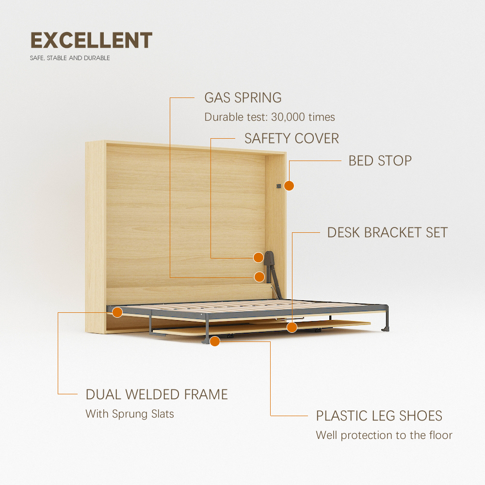 Wall Bed With Desk Mechanism | Horizontal Queen,Murphy Wall Bed Mechanism for Queen With Study Desk for Home Office,Maxplus Industrial -- Desk Bed | Murphy Bed | Wall Bed | Storage Bed | Desk & Table