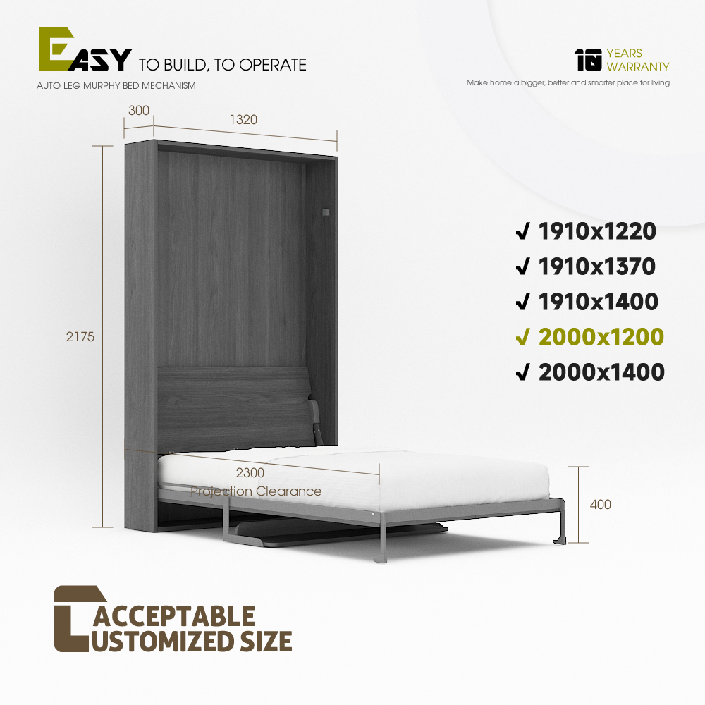 Mechanism For Wall Bed With Shelf Desk For Super Single, Double, Full Size,Murphy Bed Hardware Kit Full, Double Size Folding Wall Bed with Desk,Maxplus Industrial -- Desk Bed | Murphy Bed | Wall Bed | Storage Bed | Desk & Table