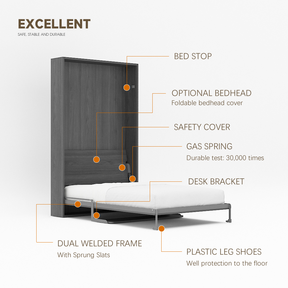 Mechanism For Wall Bed With Shelf Desk For Super Single, Double, Full Size,Murphy Bed Hardware Kit Full, Double Size Folding Wall Bed with Desk,Maxplus Industrial -- Desk Bed | Murphy Bed | Wall Bed | Storage Bed | Desk & Table