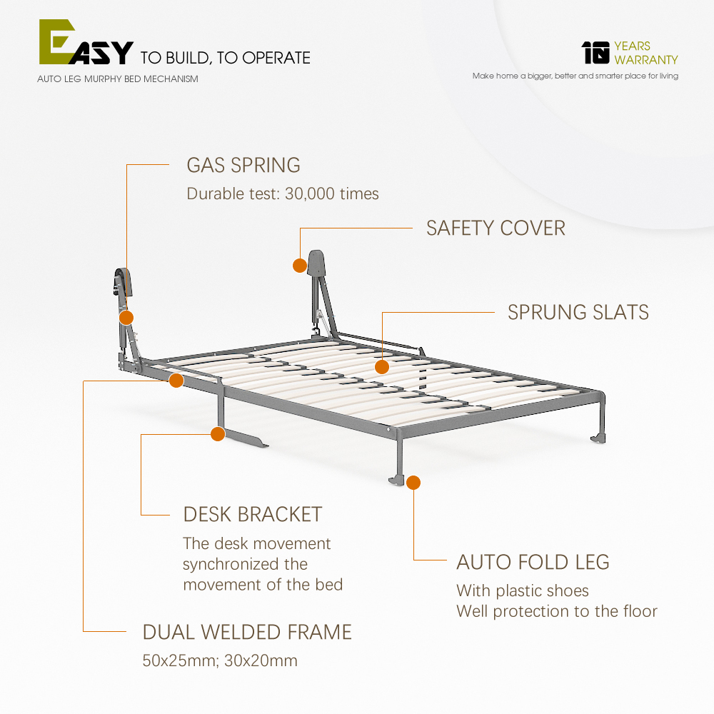 Mechanism For Wall Bed With Shelf Desk For Super Single, Double, Full Size,Murphy Bed Hardware Kit Full, Double Size Folding Wall Bed with Desk,Maxplus Industrial -- Desk Bed | Murphy Bed | Wall Bed | Storage Bed | Desk & Table