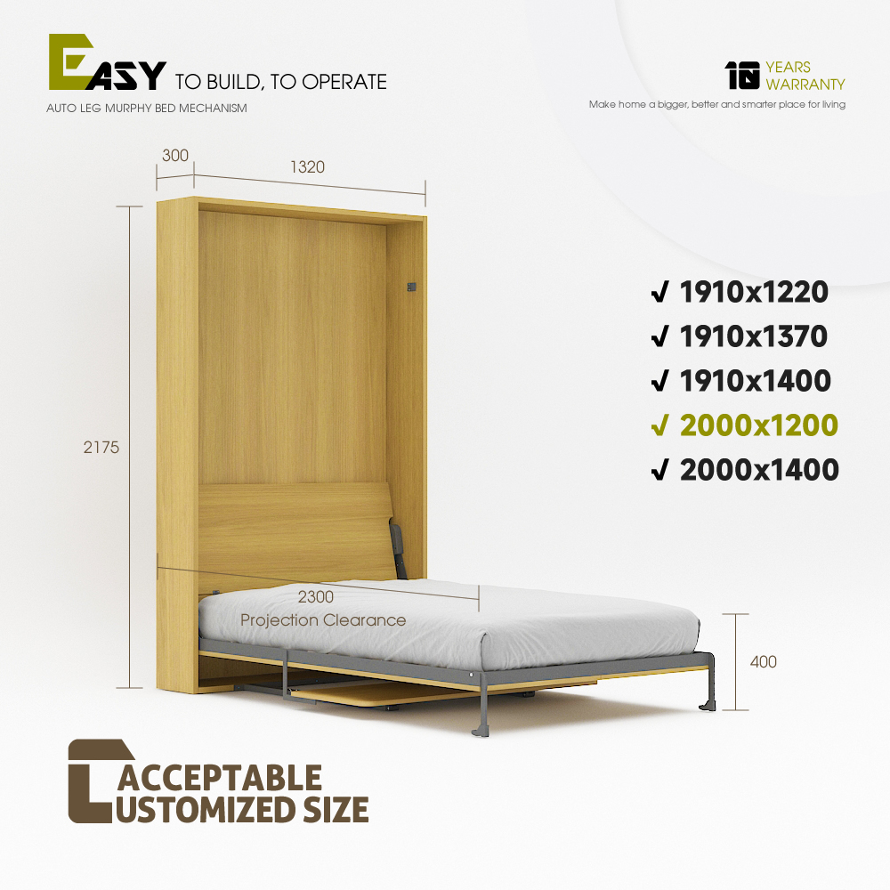 Mechanism For Wall Bed With Study Desk For Super Single, Double, Full Size,DIY Murphy Bed Kit Full Vertical, Deluxe Mechanism Wall Bed With Desk,Maxplus Industrial -- Desk Bed | Murphy Bed | Wall Bed | Storage Bed | Desk & Table
