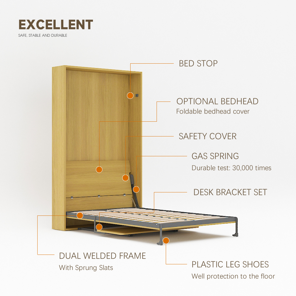 Mechanism For Wall Bed With Study Desk For Super Single, Double, Full Size,DIY Murphy Bed Kit Full Vertical, Deluxe Mechanism Wall Bed With Desk,Maxplus Industrial -- Desk Bed | Murphy Bed | Wall Bed | Storage Bed | Desk & Table