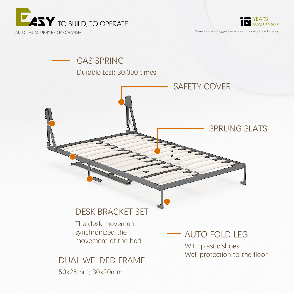 Mechanism For Wall Bed With Study Desk For Super Single, Double, Full Size,DIY Murphy Bed Kit Full Vertical, Deluxe Mechanism Wall Bed With Desk,Maxplus Industrial -- Desk Bed | Murphy Bed | Wall Bed | Storage Bed | Desk & Table