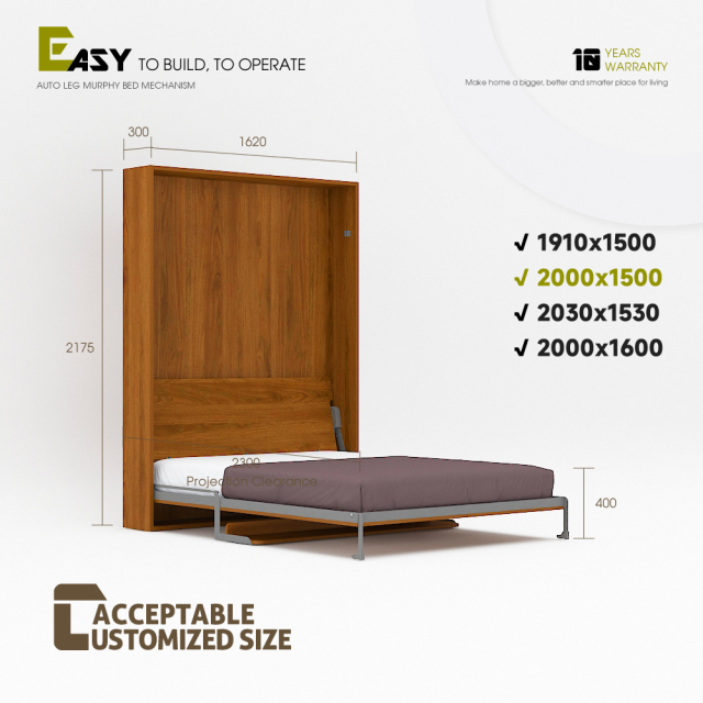 Mechanism For Wall Bed With Shelf Desk For Queen Size,Queen Size Murphy Bed Hardware Kit – Vertical Wall Bed With Desk,Maxplus Industrial -- Desk Bed | Murphy Bed | Wall Bed | Storage Bed | Desk & Table