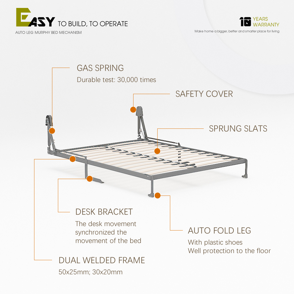 Mechanism For Wall Bed With Shelf Desk For Queen Size,Queen Size Murphy Bed Hardware Kit – Vertical Wall Bed With Desk,Maxplus Industrial -- Desk Bed | Murphy Bed | Wall Bed | Storage Bed | Desk & Table