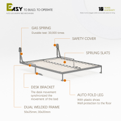 Mechanism For Wall Bed With Shelf Desk For Queen Size,Queen Size Murphy Bed Hardware Kit – Vertical Wall Bed With Desk,Maxplus Industrial -- Desk Bed | Murphy Bed | Wall Bed | Storage Bed | Desk & Table