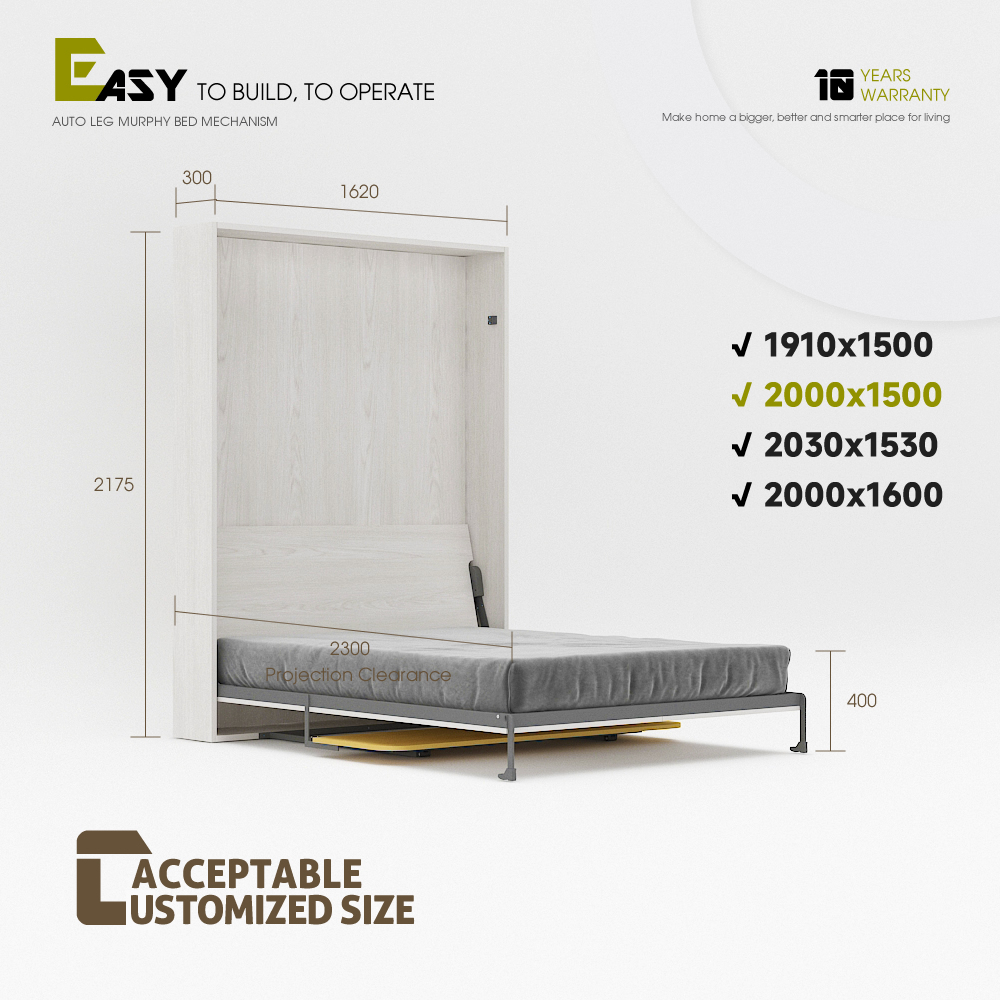 Deluxe Murphy Bed Mechanism with Desk Kit, DIY Frame Hardware for Folding Cabinet, Easy to Build Wall Bed - Vertical Queen,Vertical Wall Bed queen for Space-Saving -Murphy Bed With Desk,Maxplus Industrial -- Desk Bed | Murphy Bed | Wall Bed | Storage Bed | Desk & Table