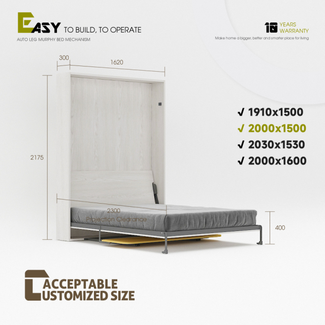 Deluxe Murphy Bed Mechanism with Desk Kit, DIY Frame Hardware for Folding Cabinet, Easy to Build Wall Bed - Vertical Queen,Vertical Wall Bed queen for Space-Saving -Murphy Bed With Desk,Maxplus Industrial -- Desk Bed | Murphy Bed | Wall Bed | Storage Bed | Desk & Table