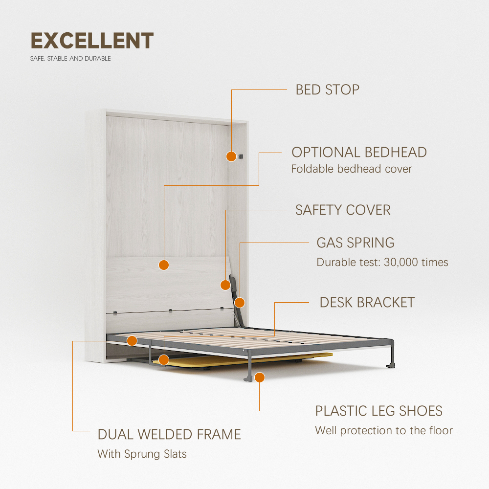 Deluxe Murphy Bed Mechanism with Desk Kit, DIY Frame Hardware for Folding Cabinet, Easy to Build Wall Bed - Vertical Queen,Vertical Wall Bed queen for Space-Saving -Murphy Bed With Desk,Maxplus Industrial -- Desk Bed | Murphy Bed | Wall Bed | Storage Bed | Desk & Table