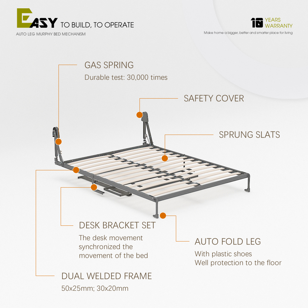 Deluxe Murphy Bed Mechanism with Desk Kit, DIY Frame Hardware for Folding Cabinet, Easy to Build Wall Bed - Vertical Queen,Vertical Wall Bed queen for Space-Saving -Murphy Bed With Desk,Maxplus Industrial -- Desk Bed | Murphy Bed | Wall Bed | Storage Bed | Desk & Table