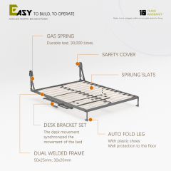 Deluxe Murphy Bed Mechanism with Desk Kit, DIY Frame Hardware for Folding Cabinet, Easy to Build Wall Bed - Vertical Queen,Vertical Wall Bed queen for Space-Saving -Murphy Bed With Desk,Maxplus Industrial -- Desk Bed | Murphy Bed | Wall Bed | Storage Bed | Desk & Table