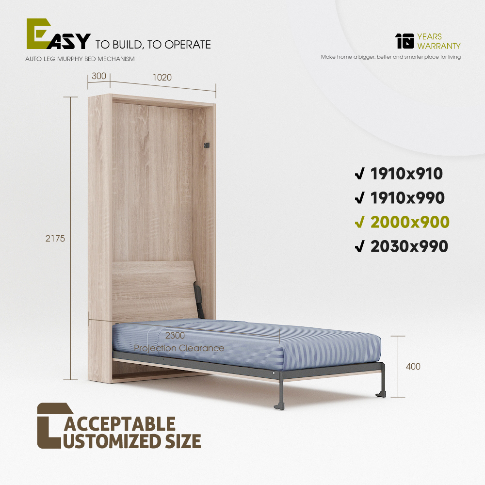 Wall Bed Mechanism For Single, Twin, Twin XL Size,Wall Bed Single Size Hardware Kit, Heavy Duty Vertical Wall Mount Bed,Maxplus Industrial -- Desk Bed | Murphy Bed | Wall Bed | Storage Bed | Desk & Table