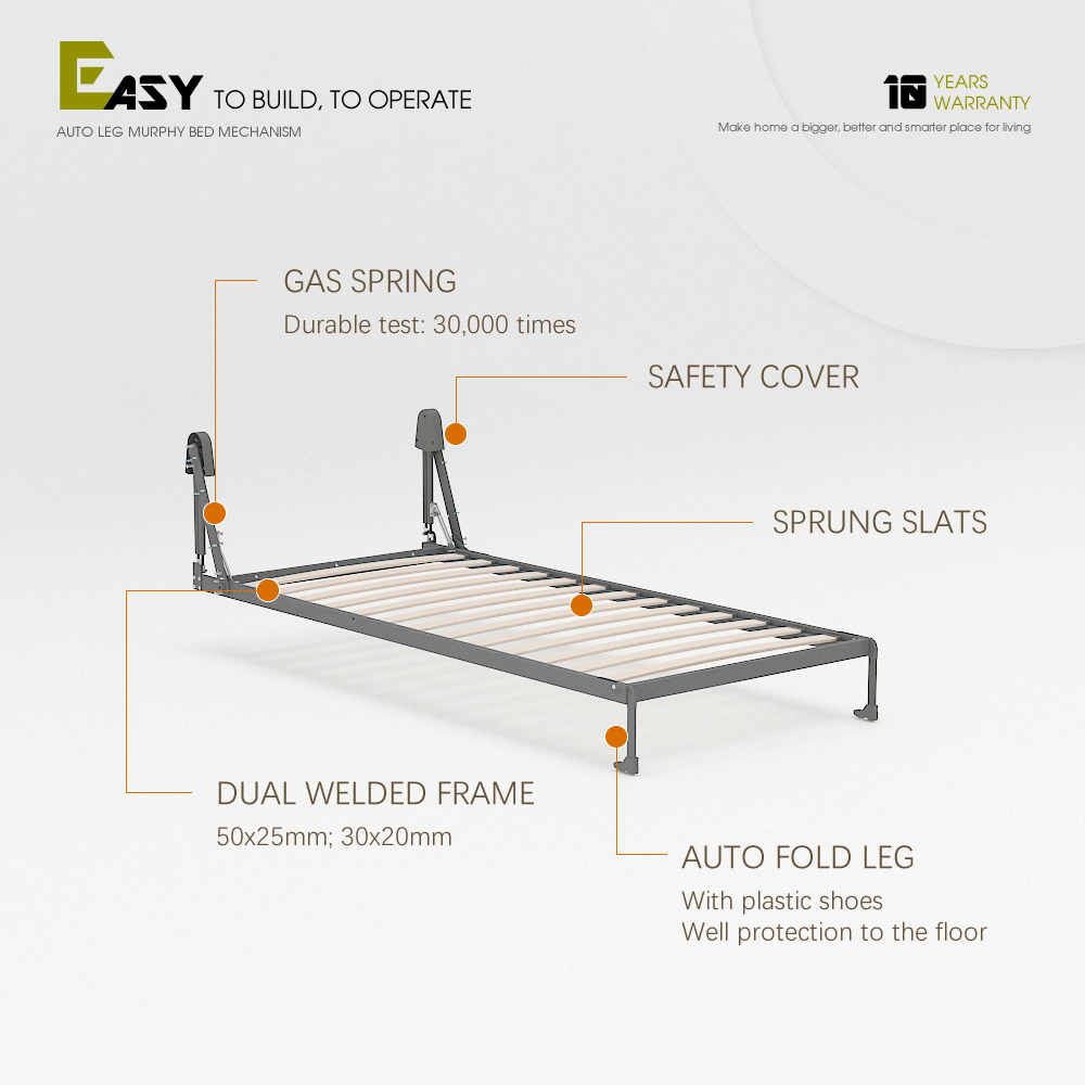 Wall Bed Mechanism For Single, Twin, Twin XL Size,Wall Bed Single Size Hardware Kit, Heavy Duty Vertical Wall Mount Bed,Maxplus Industrial -- Desk Bed | Murphy Bed | Wall Bed | Storage Bed | Desk & Table