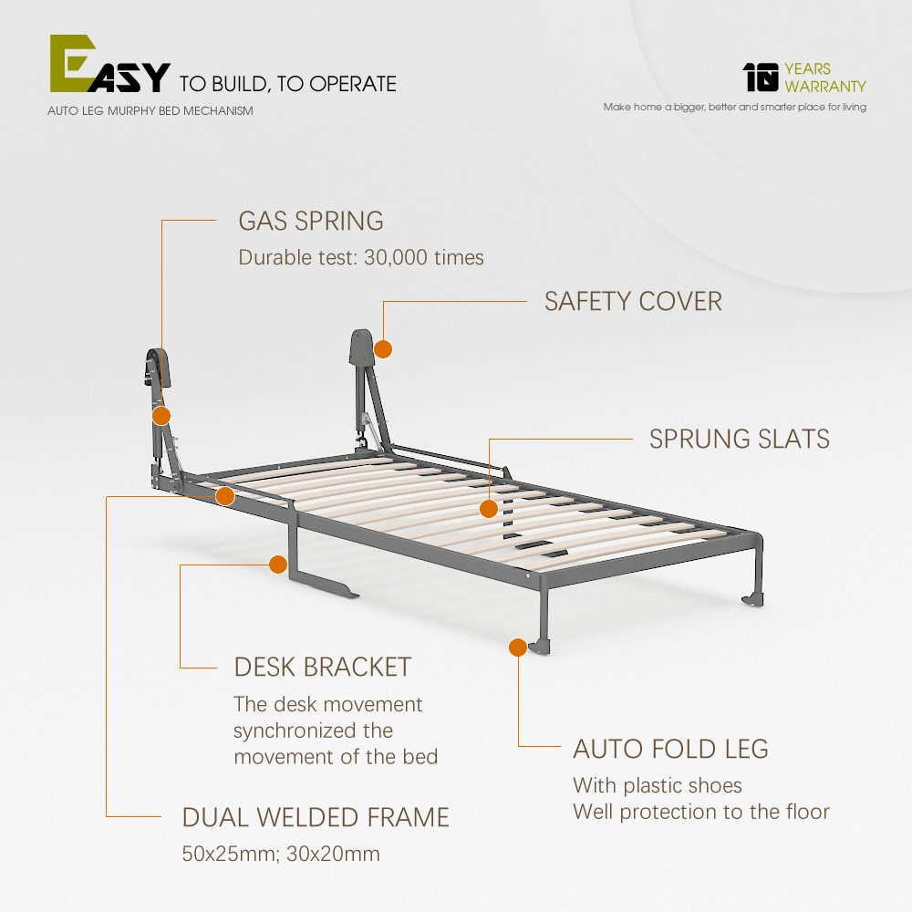 Mechanism For Wall Bed With Shelf Desk For Single, Twin, Twin XL and King Single,Deluxe Murphy Bed Frame (Twin) Vertical, Wall Bed Twin With Desk,Maxplus Industrial -- Desk Bed | Murphy Bed | Wall Bed | Storage Bed | Desk & Table