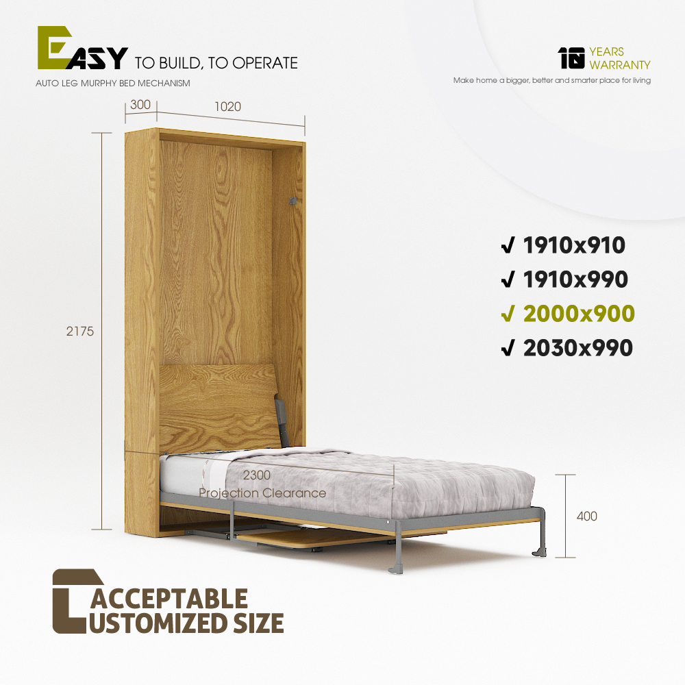 Mechanism For Wall Bed With Study Desk For Single, Twin, Twin XL and King Single Size,Twin Size Deluxe Wall Bed Mechanism (Vertical), Murphy Bed With Desk,Maxplus Industrial -- Desk Bed | Murphy Bed | Wall Bed | Storage Bed | Desk & Table