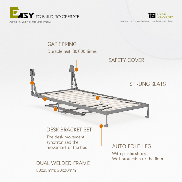 Mechanism For Wall Bed With Study Desk For Single, Twin, Twin XL and King Single Size,Twin Size Deluxe Wall Bed Mechanism (Vertical), Murphy Bed With Desk,Maxplus Industrial -- Desk Bed | Murphy Bed | Wall Bed | Storage Bed | Desk & Table