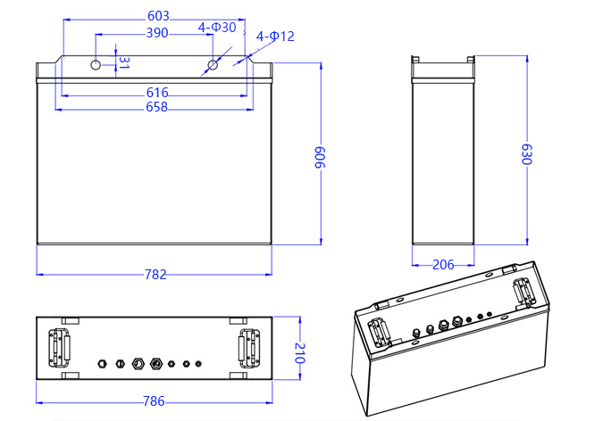 dimension of Sunpack 24V277Ah Forklift batteries