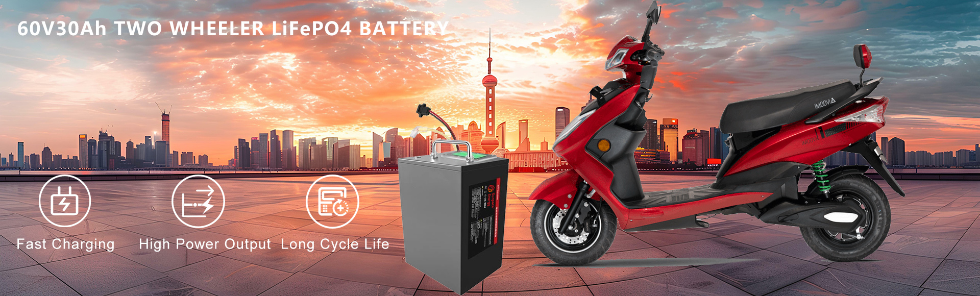 60V 30Ah LiFePO4 Cell Two Wheeler Battery