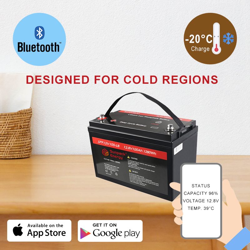 12V 100Ah Low Temperature LiFePO4 Cell Battery with Bluetooth and App