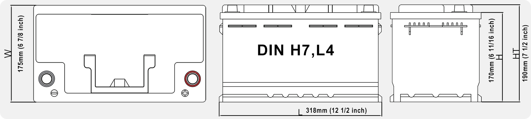 DIN H7 battery's outline dimension