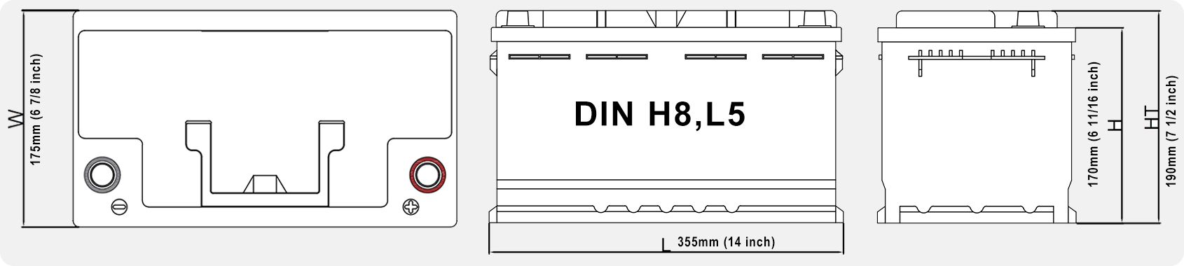 DIN H8 battery's outline dimension