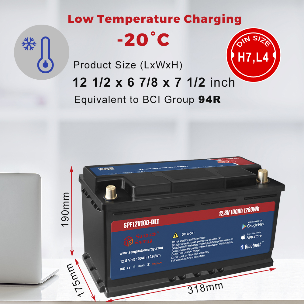 12V 100Ah Low Temperature DIN LiFePO4 Lithium Iron Phosphate Battery