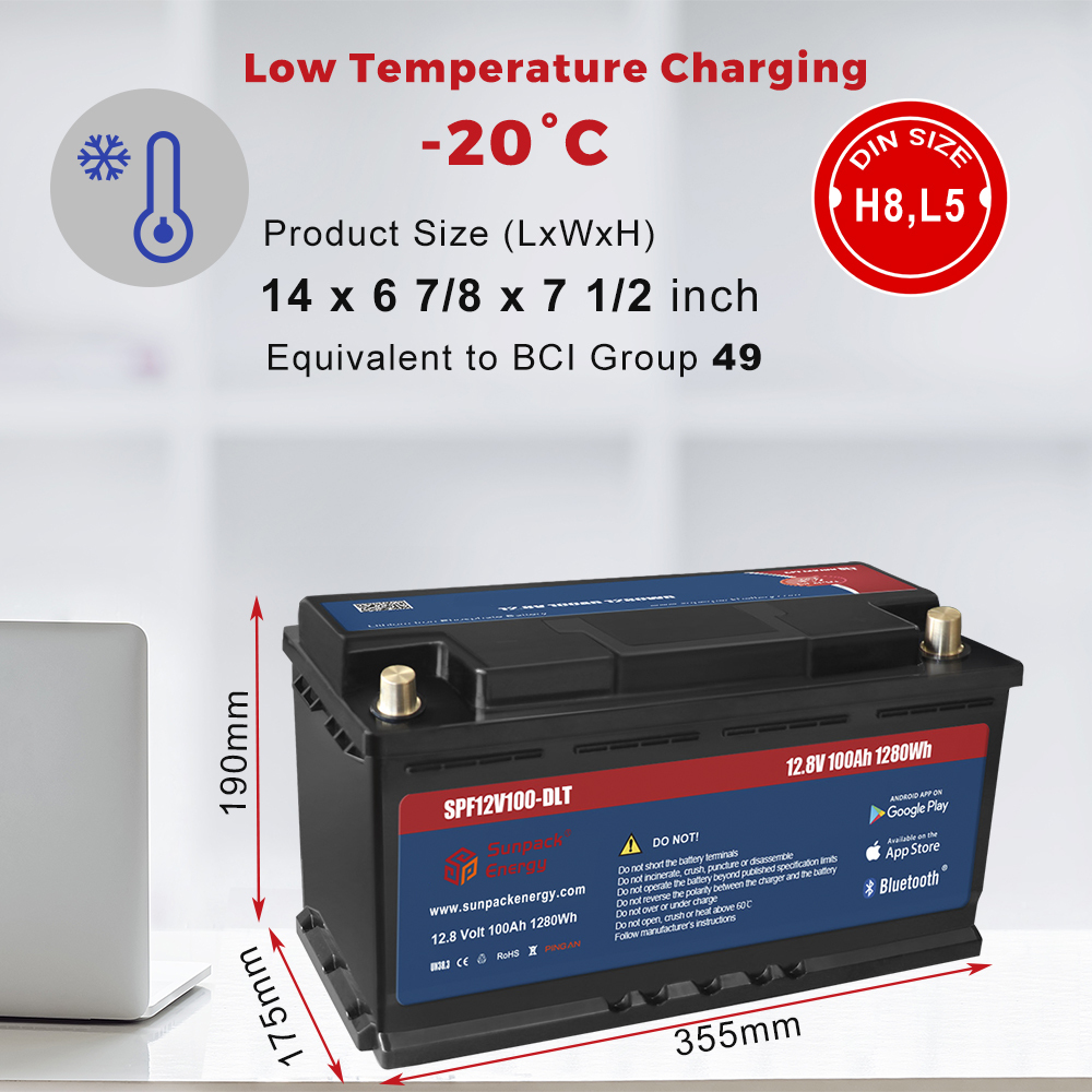 12V 100Ah Low Temperature DIN LiFePO4 Lithium Iron Phosphate Battery