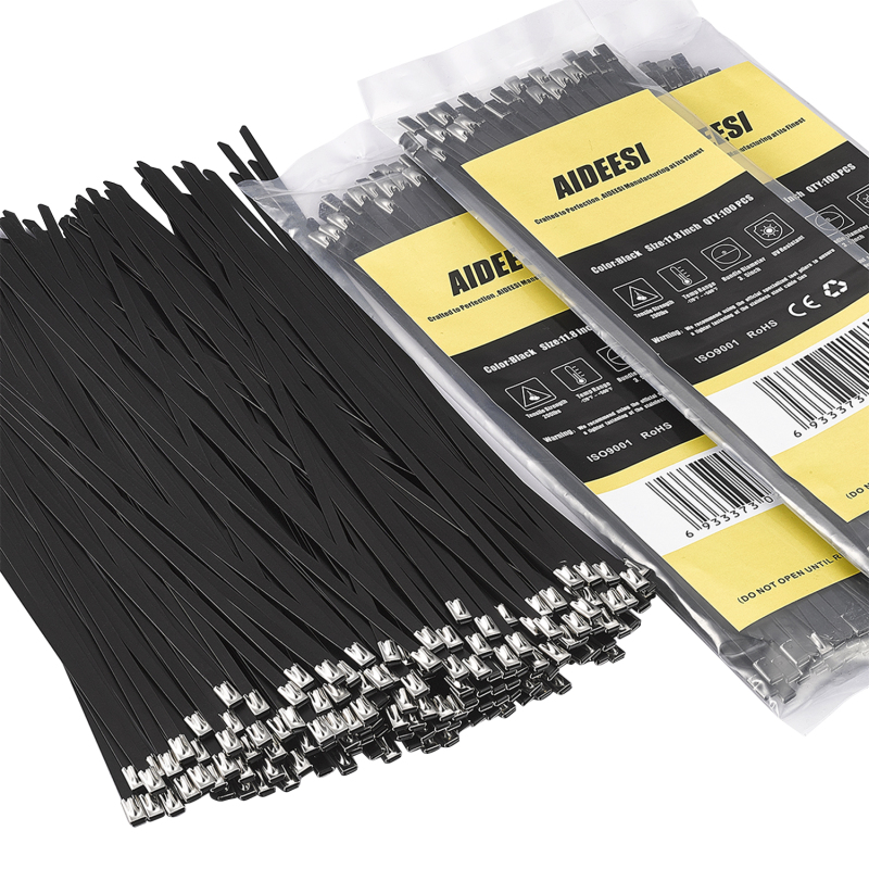 Metal Zip Ties 100pcs, 11.8 inches 304 Stainless Steel multi-purpose self-locking  Epoxy Coated cable ties for machinery,vehicles, farms, pipes, roofs, cables, and outdoor, secure and durable solutions