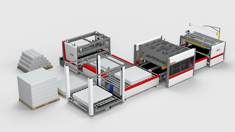 Mattress roll-packing machine in action