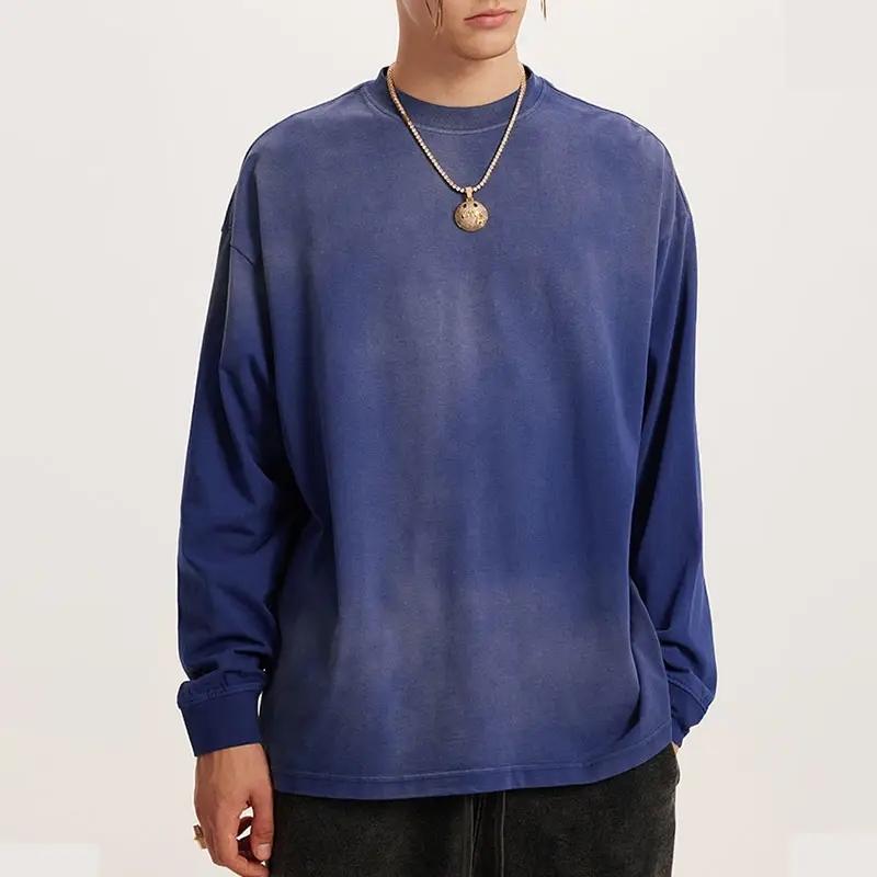 Autumn and Winter American Vintage Gradient Long Sleeve T Shirt High Street Loose Men's T Shirts,Shuliqi Apparel - Men's Clothing Wholesale Manufacturer,Autumn and Winter American Vintage Gradient Long Sleeve T Shirt High Street Loose Men's T Shirts