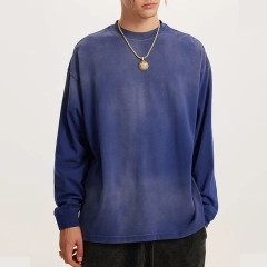 Autumn and Winter American Vintage Gradient Long Sleeve T Shirt High Street Loose Men's T Shirts,Shuliqi Apparel - Men's Clothing Wholesale Manufacturer,Autumn and Winter American Vintage Gradient Long Sleeve T Shirt High Street Loose Men's T Shirts