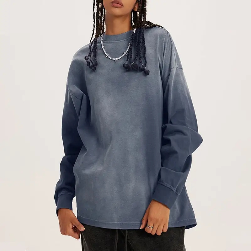Autumn and Winter American Vintage Gradient Long Sleeve T Shirt High Street Loose Men's T Shirts,Shuliqi Apparel - Men's Clothing Wholesale Manufacturer,Autumn and Winter American Vintage Gradient Long Sleeve T Shirt High Street Loose Men's T Shirts