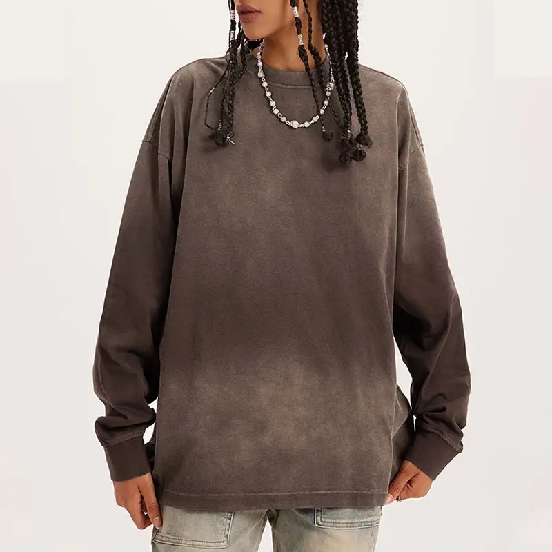 Autumn and Winter American Vintage Gradient Long Sleeve T Shirt High Street Loose Men's T Shirts,Shuliqi Apparel - Men's Clothing Wholesale Manufacturer,Autumn and Winter American Vintage Gradient Long Sleeve T Shirt High Street Loose Men's T Shirts