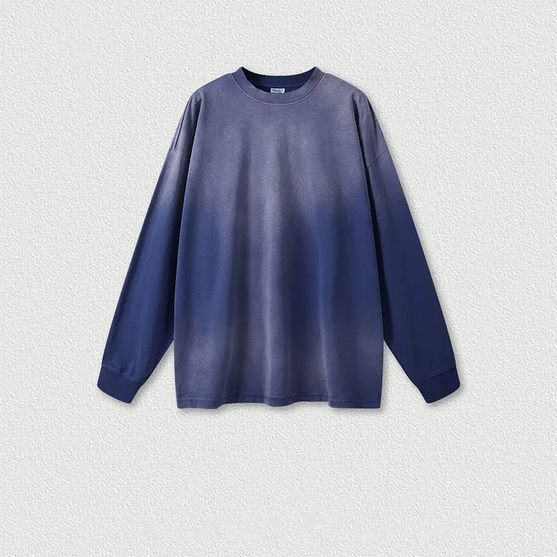 Autumn and Winter American Vintage Gradient Long Sleeve T Shirt High Street Loose Men's T Shirts,Shuliqi Apparel - Men's Clothing Wholesale Manufacturer,Autumn and Winter American Vintage Gradient Long Sleeve T Shirt High Street Loose Men's T Shirts