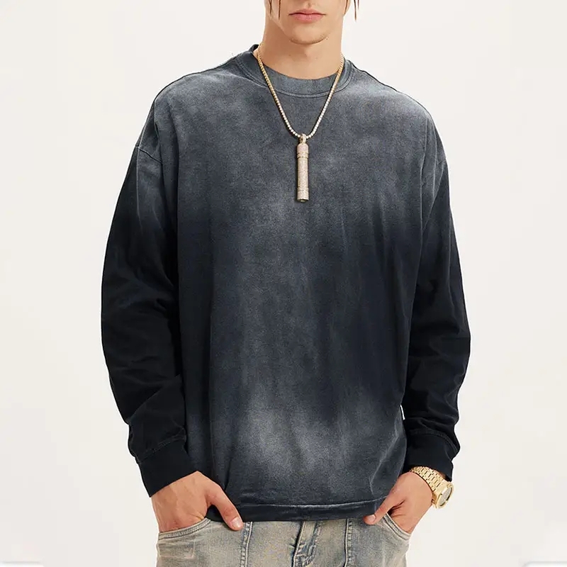 Autumn and Winter American Vintage Gradient Long Sleeve T Shirt High Street Loose Men's T Shirts,Shuliqi Apparel - Men's Clothing Wholesale Manufacturer,Autumn and Winter American Vintage Gradient Long Sleeve T Shirt High Street Loose Men's T Shirts