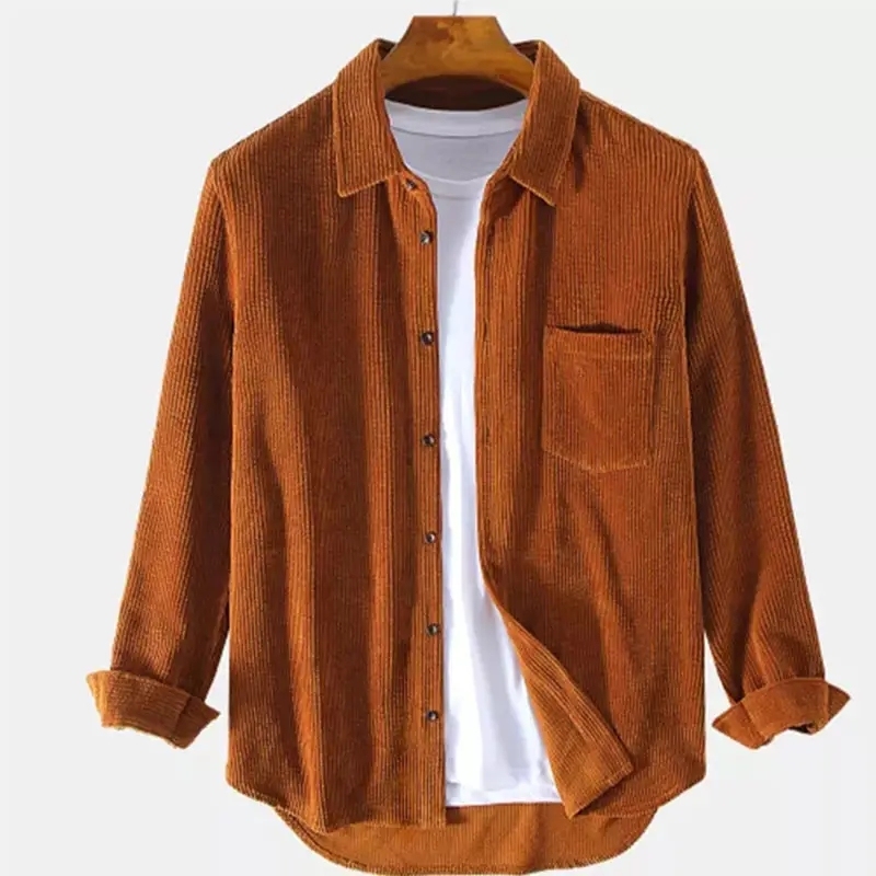 Custom new turn down collar blouse brown fashion mens corduroy long sleeve solid color shirt with pocket,Shuliqi Apparel - Men's Clothing Wholesale Manufacturer,Custom new turn down collar blouse brown fashion mens corduroy long sleeve solid color shirt with pocket