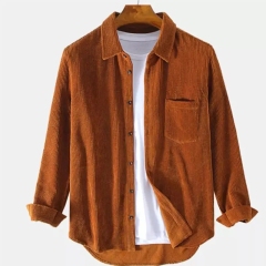 Custom new turn down collar blouse brown fashion mens corduroy long sleeve solid color shirt with pocket,Shuliqi Apparel - Men's Clothing Wholesale Manufacturer,Custom new turn down collar blouse brown fashion mens corduroy long sleeve solid color shirt with pocket