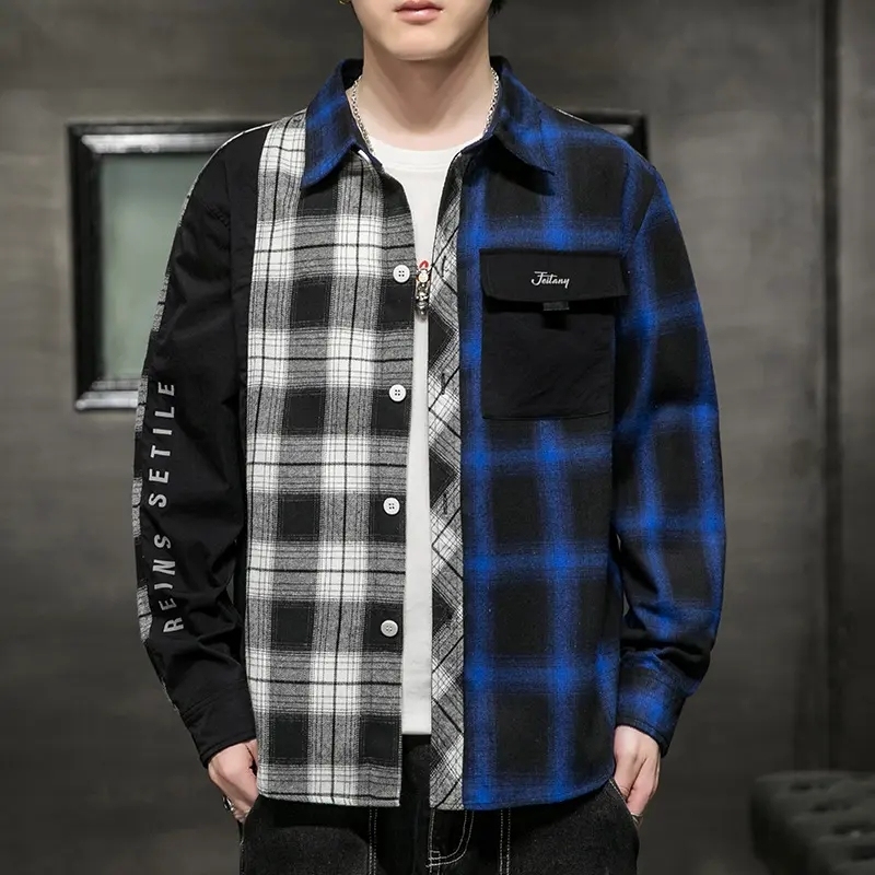 Ins style cotton blend turn down collar young boys blouse Sping lounge mens long sleeve plaid Button Up Shirt For Men,Shuliqi Apparel - Men's Clothing Wholesale Manufacturer,Ins style cotton blend turn down collar young boys blouse Sping lounge mens long sleeve plaid Button Up Shirt For Men