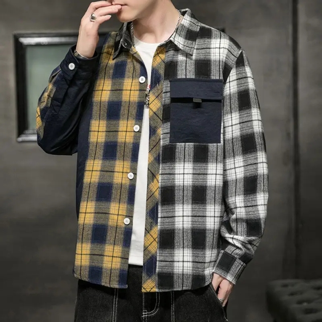 Ins style cotton blend turn down collar young boys blouse Sping lounge mens long sleeve plaid Button Up Shirt For Men,Shuliqi Apparel - Men's Clothing Wholesale Manufacturer,Ins style cotton blend turn down collar young boys blouse Sping lounge mens long sleeve plaid Button Up Shirt For Men