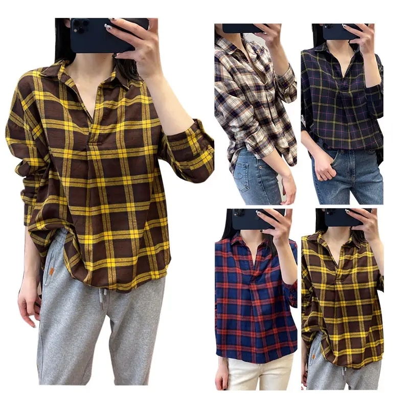 Factory Price Flannel Loose Half-open Pullover 80% Cotton Plus Size Plaid Long-sleeve Shirt For Women,Shuliqi Apparel - Men's Clothing Wholesale Manufacturer,Factory Price Flannel Loose Half-open Pullover 80% Cotton Plus Size Plaid Long-sleeve Shirt For Women