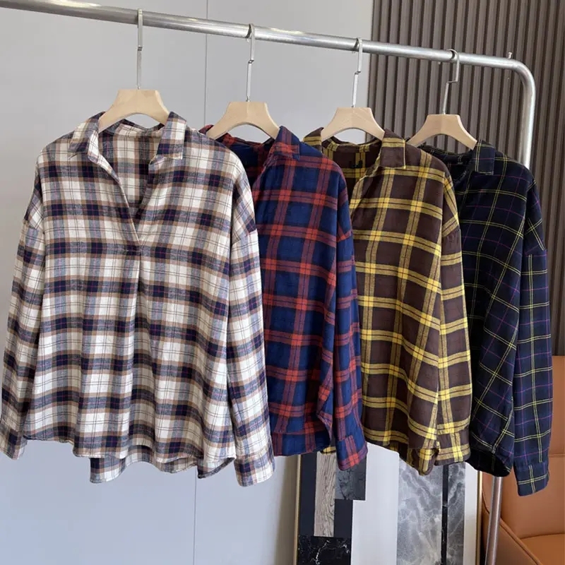 Factory Price Flannel Loose Half-open Pullover 80% Cotton Plus Size Plaid Long-sleeve Shirt For Women,Shuliqi Apparel - Men's Clothing Wholesale Manufacturer,Factory Price Flannel Loose Half-open Pullover 80% Cotton Plus Size Plaid Long-sleeve Shirt For Women