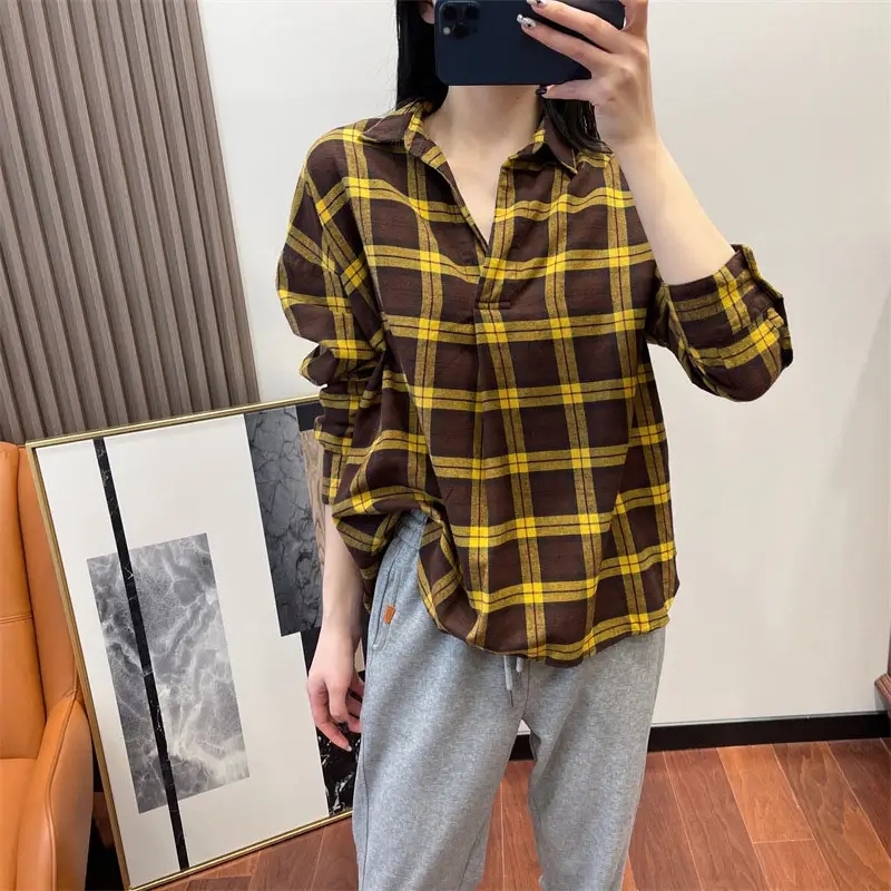 Factory Price Flannel Loose Half-open Pullover 80% Cotton Plus Size Plaid Long-sleeve Shirt For Women,Shuliqi Apparel - Men's Clothing Wholesale Manufacturer,Factory Price Flannel Loose Half-open Pullover 80% Cotton Plus Size Plaid Long-sleeve Shirt For Women