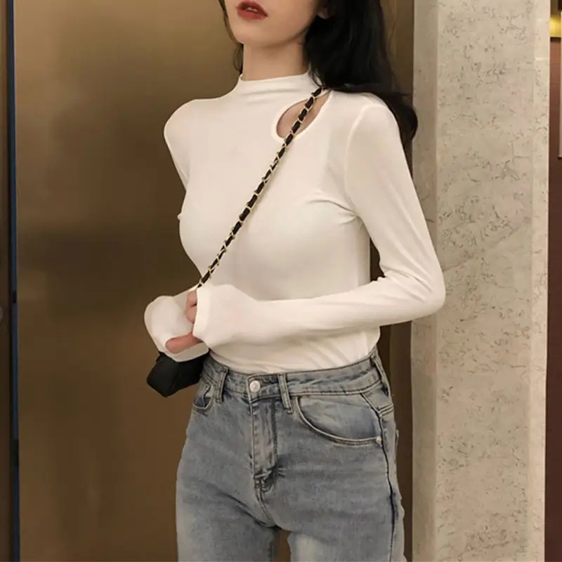 Long Sleeve Bodycon T Shirt Women White Black Turtleneck Tshirt Female Streetwear Hollow Out Ribbed Knitted Tshirt For Women,Shuliqi Apparel - Men's Clothing Wholesale Manufacturer,Long Sleeve Bodycon T Shirt Women White Black Turtleneck Tshirt Female Streetwear Hollow Out Ribbed Knitted Tshirt For Women