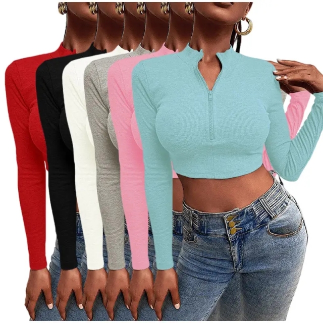 Women Autumn Tshirt Long Sleeves Zipper Fit Casual Turtleneck White Knitted Crop Top Turtleneck Sweatshirt For Women,Shuliqi Apparel - Men's Clothing Wholesale Manufacturer,Women Autumn Tshirt Long Sleeves Zipper Fit Casual Turtleneck White Knitted Crop Top Turtleneck Sweatshirt For Women