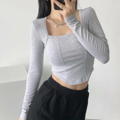 New Cotton Spring Autumn Slim Blouse Long Sleeve Sexy T Shirt Ladies Square Collar Casual Cropped Tops Blouses,Shuliqi Apparel - Men's Clothing Wholesale Manufacturer,New Cotton Spring Autumn Slim Blouse Long Sleeve Sexy T Shirt Ladies Square Collar Casual Cropped Tops Blouses