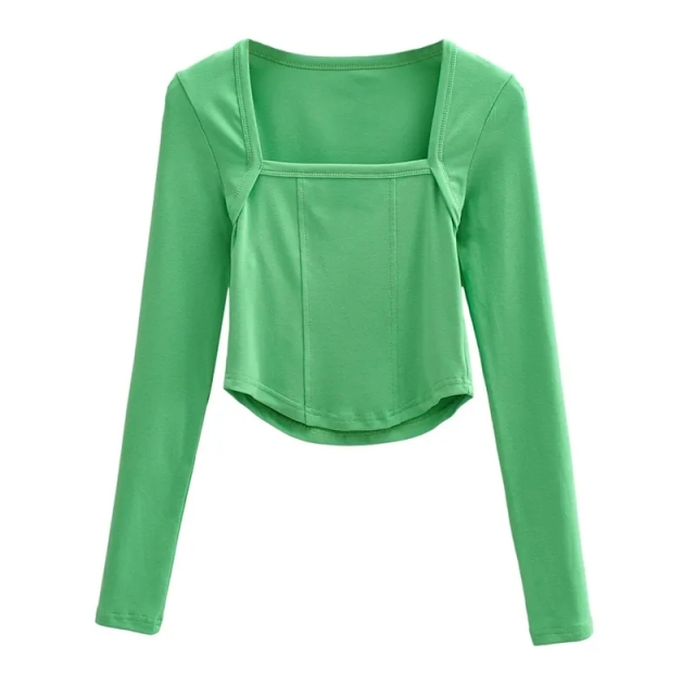 New Cotton Spring Autumn Slim Blouse Long Sleeve Sexy T Shirt Ladies Square Collar Casual Cropped Tops Blouses,Shuliqi Apparel - Men's Clothing Wholesale Manufacturer,New Cotton Spring Autumn Slim Blouse Long Sleeve Sexy T Shirt Ladies Square Collar Casual Cropped Tops Blouses