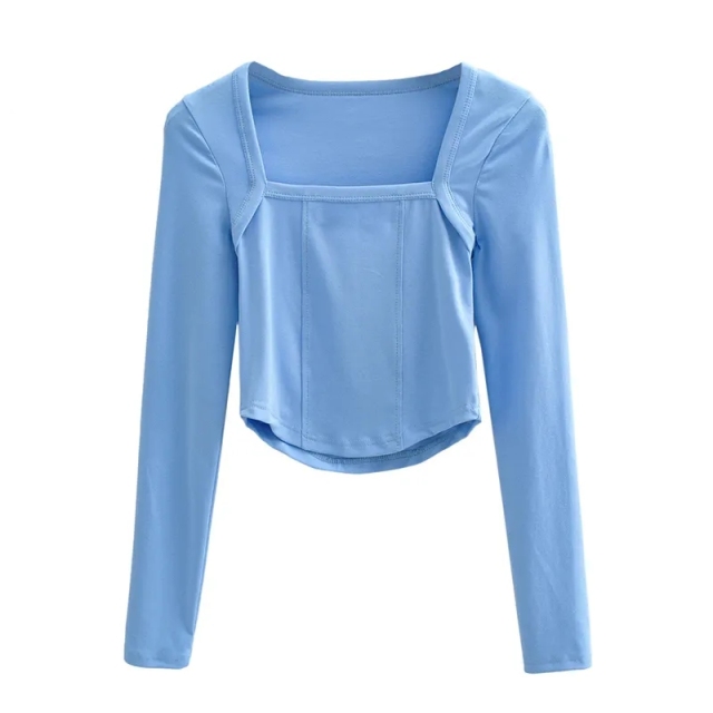 New Cotton Spring Autumn Slim Blouse Long Sleeve Sexy T Shirt Ladies Square Collar Casual Cropped Tops Blouses,Shuliqi Apparel - Men's Clothing Wholesale Manufacturer,New Cotton Spring Autumn Slim Blouse Long Sleeve Sexy T Shirt Ladies Square Collar Casual Cropped Tops Blouses