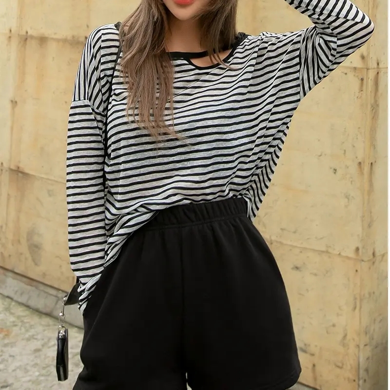 New Design Screen Printing Korea Style Women T Shirt Striped T Shirt Custom Logo,Shuliqi Apparel - Men's Clothing Wholesale Manufacturer,New Design Screen Printing Korea Style Women T Shirt Striped T Shirt Custom Logo